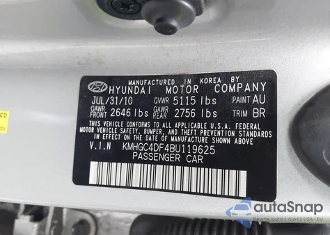 2011 Hyundai Genesis 4.6 z USA, uszkodzony, nr VIN KMHGC4DF4BU119625